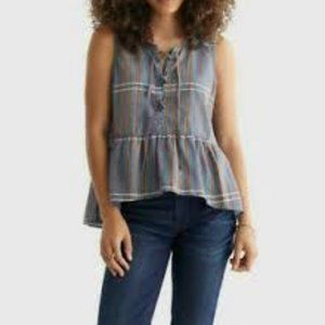 Lucky Brand peplum lace up sleeveless plaid top